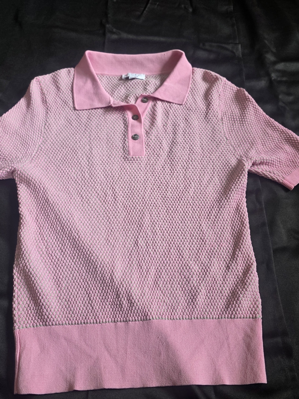 Anthropologie Current Air Light Pink Green Stretch Knit Polo Preppy Top